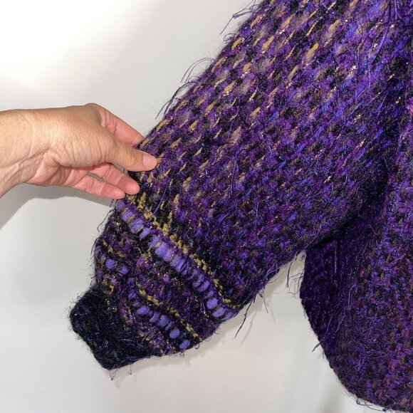 Fiberworks Womens Jacket Size Medium Purple Vintage Handwoven Buttons Pockets - Picture 15 of 16